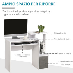 Easycomfort Scrivania Moderna per PC con Mensola Porta Tastiera, Ripiano e Cassetto in Tessuto, in Legno, 100x40x86.6cm, Bianco