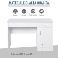 Easycomfort Scrivania Moderna per PC e Computer con 2 Cassetti e 1 Armadietto, Scrivania con Libreria Salvaspazio per Ufficio o Camera in Legno, Bianco