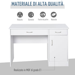 Easycomfort Scrivania Moderna per PC e Computer con 2 Cassetti e 1 Armadietto, Scrivania con Libreria Salvaspazio per Ufficio o Camera in Legno, Bianco