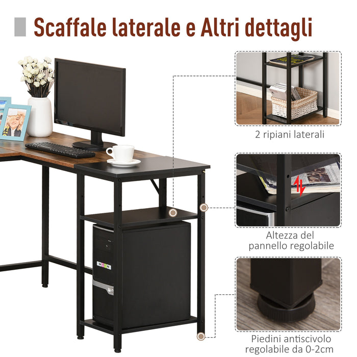 EasyComfort Scrivania Angolare per computer Stile Industriale con Ripiano Laterale Nera