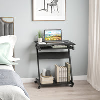 Easycomfort Scrivania per Computer Porta PC Classico e Salvaspazio, Scrivania per cameretta con Piano Tastiera a Scomparsa, 4 Ruote e Ripiano Inferiore Nero 60x48x73cm