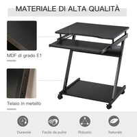 Easycomfort Scrivania per Computer Porta PC Classico e Salvaspazio, Scrivania per cameretta con Piano Tastiera a Scomparsa, 4 Ruote e Ripiano Inferiore Nero 60x48x73cm