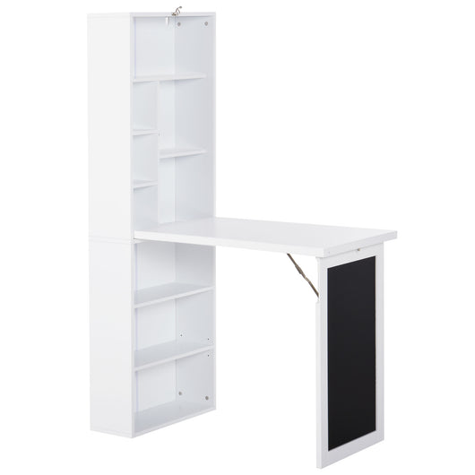 Easycomfort Scrivania PC Pieghevole con Libreria a 9 Ripiani in Legno e Metallo, 98x51x153 cm, Bianco