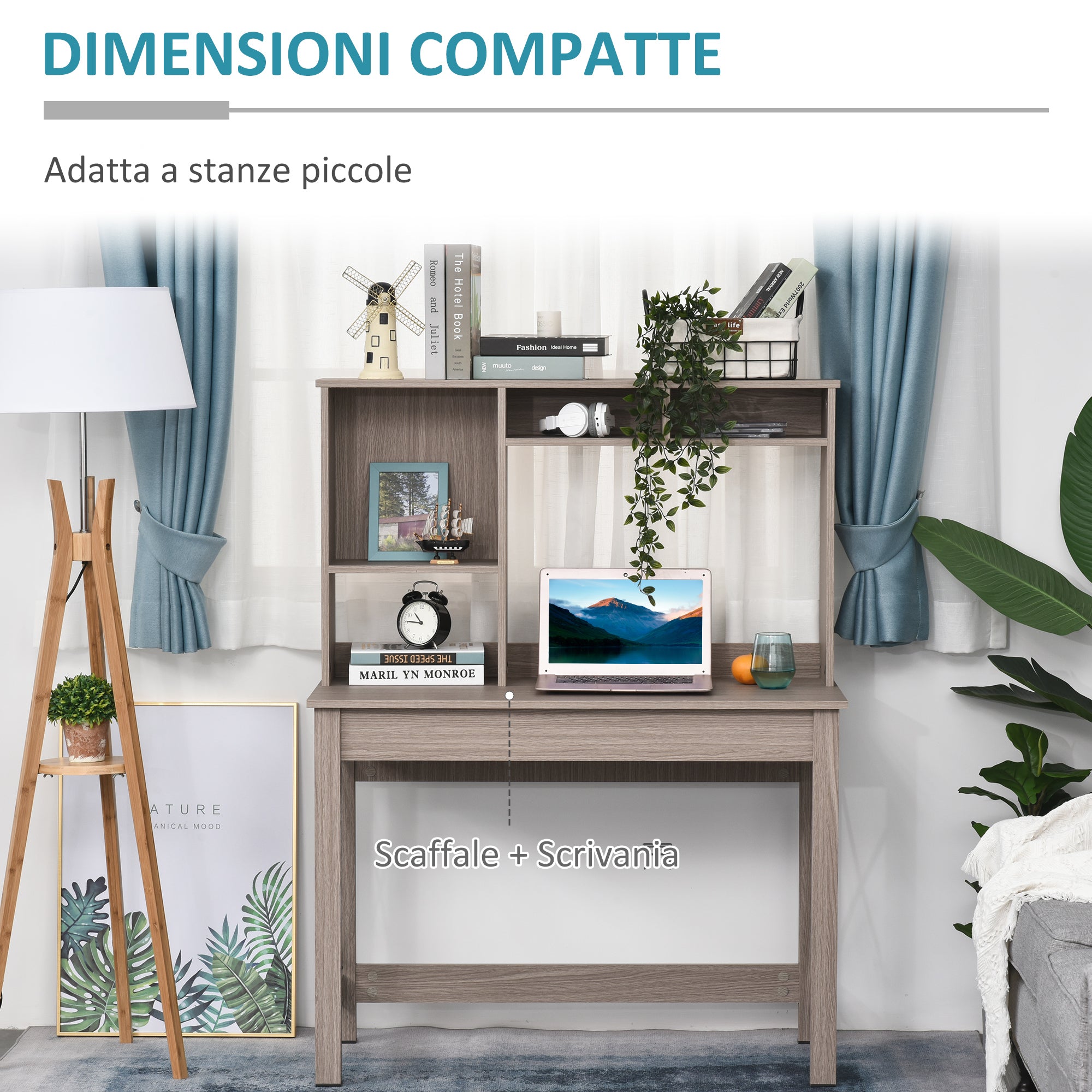 Easycomfort Scrivania Scaffale con Libreria Sopra in Legno per Camera, Cameretta o Ufficio, Salvaspazio 105x50x137.5cm