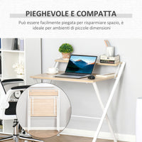 EasyComfort Scrivania Pieghevole Salvaspazio con Mensola Superiore per Camera e Ufficio, 81.5x70x84cm, Color Legno e Bianco