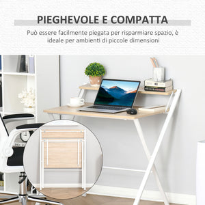 EasyComfort Scrivania Pieghevole Salvaspazio con Mensola Superiore per Camera e Ufficio, 81.5x70x84cm, Color Legno e Bianco