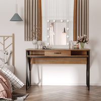 Easycomfort Scrivania Moderna in Metallo e MDF Stile Industriale, Mensole e Cassetto per Casa e Ufficio, 120x60x76cm Nero Marrone