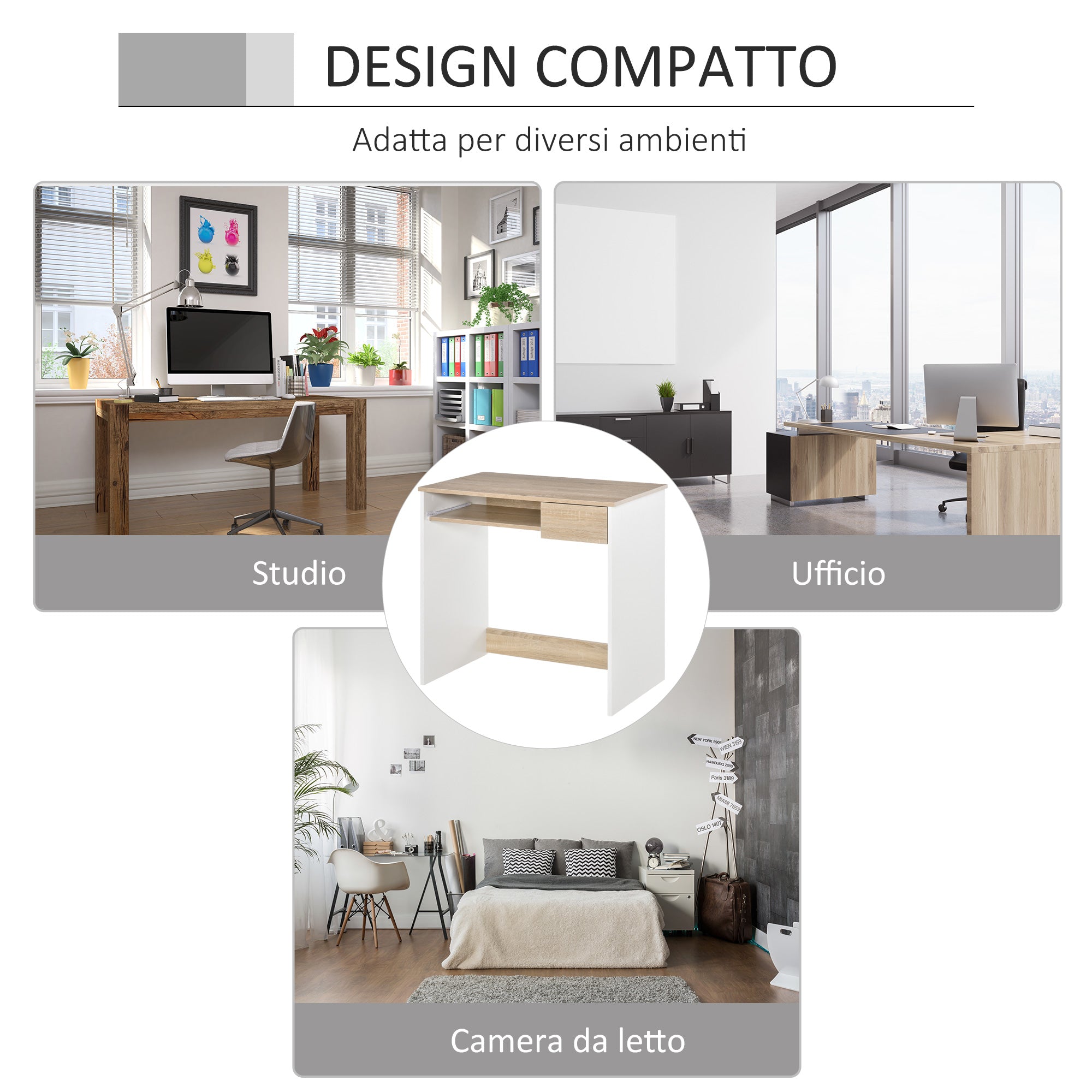EASYCOMFORT Scrivania per PC con Ripiano Tastiera, Bianco Rovere