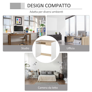 EASYCOMFORT Scrivania per PC con Ripiano Tastiera, Bianco Rovere