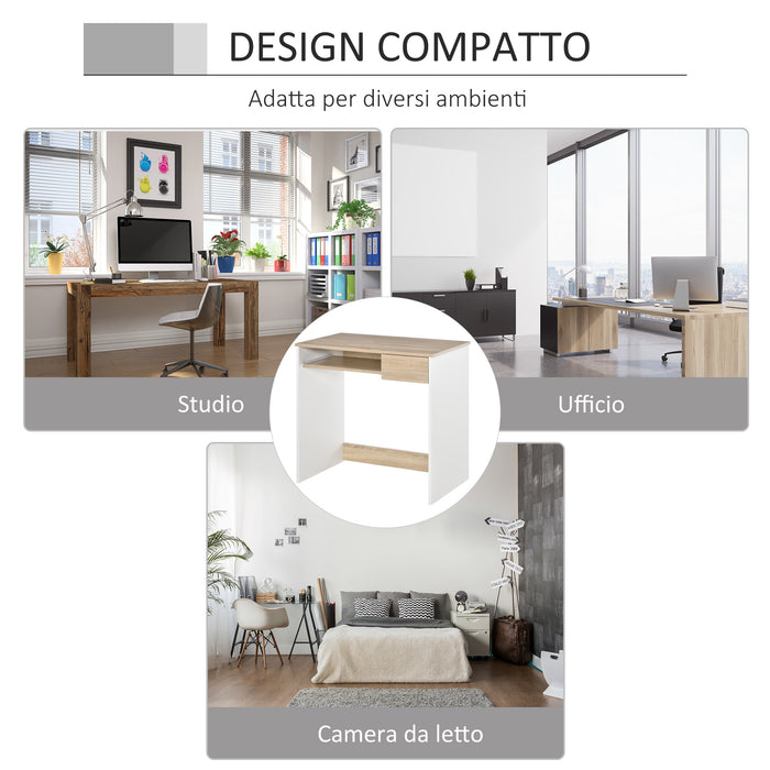 EASYCOMFORT Scrivania per PC con Ripiano Tastiera, Bianco Rovere