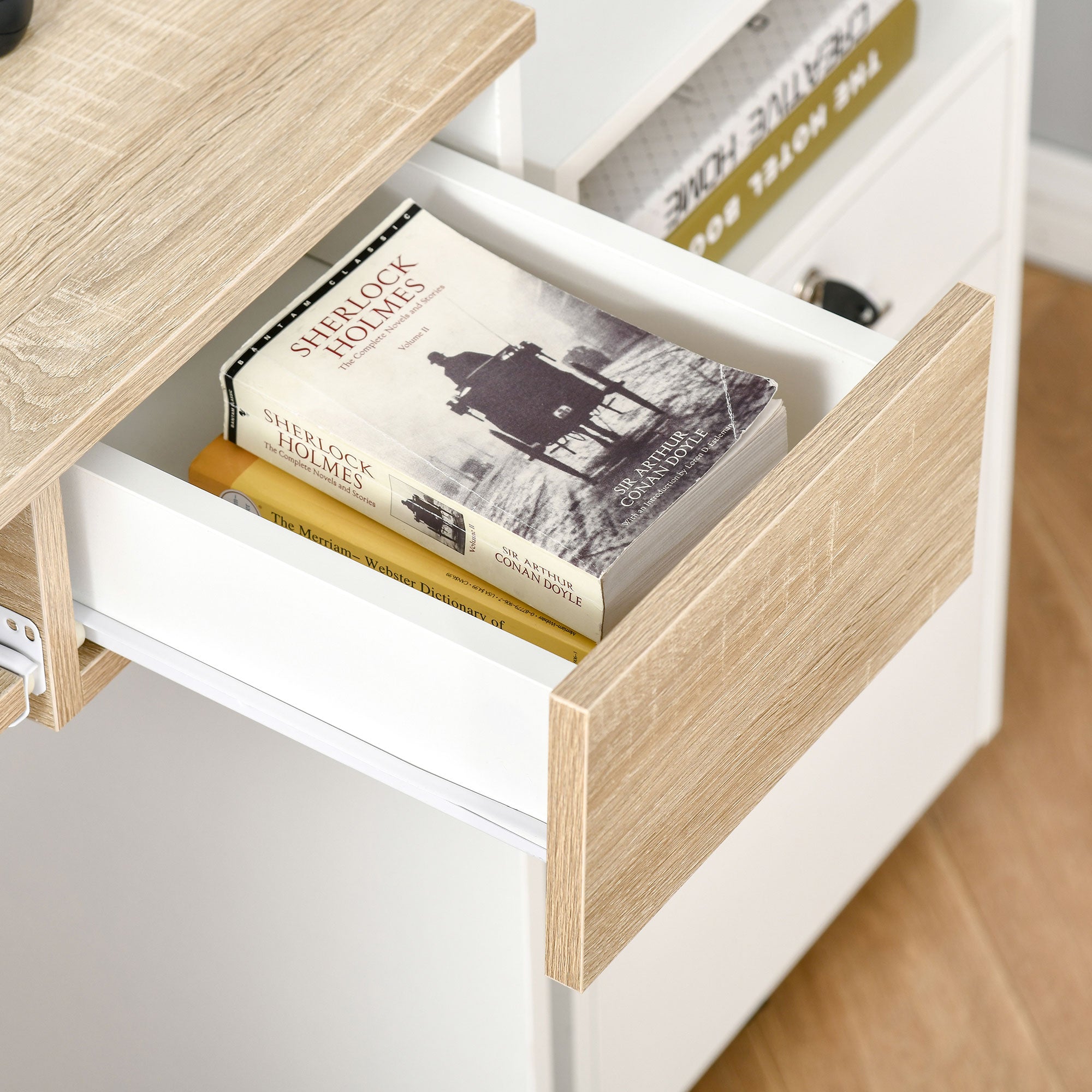 EASYCOMFORT Scrivania per PC con Ripiano Tastiera, Bianco Rovere