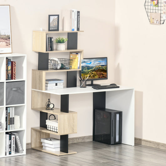 Easycomfort Scrivania con Libreria per Camera, Scrivania Ufficio, Scrivania Porta PC in Legno Multicolore, 120x60x148cm
