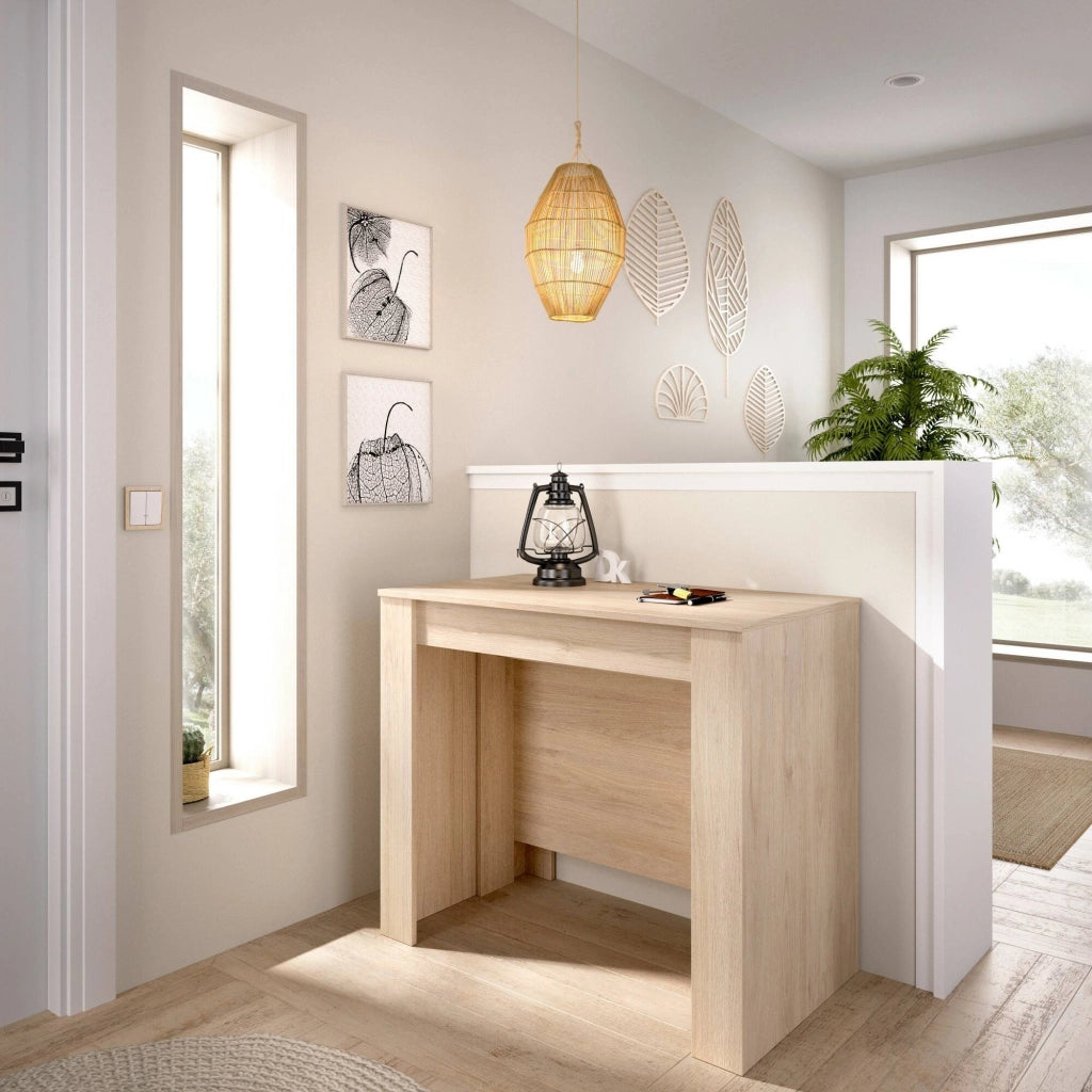 Tavolo allungabile Alej, Consolle estensibile multiposizione, Tavolo da pranzo multiuso, 54/239x90h77 cm, Rovere
