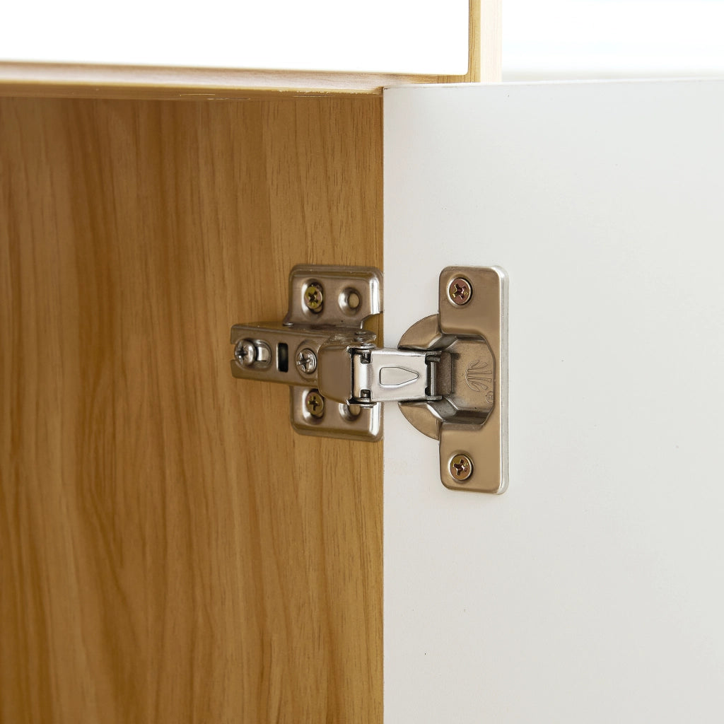 Dispensa alta con LED e ripiani aperti in pannelli di particelle bianco e naturale per cucina 115 × 35 × 180 cm