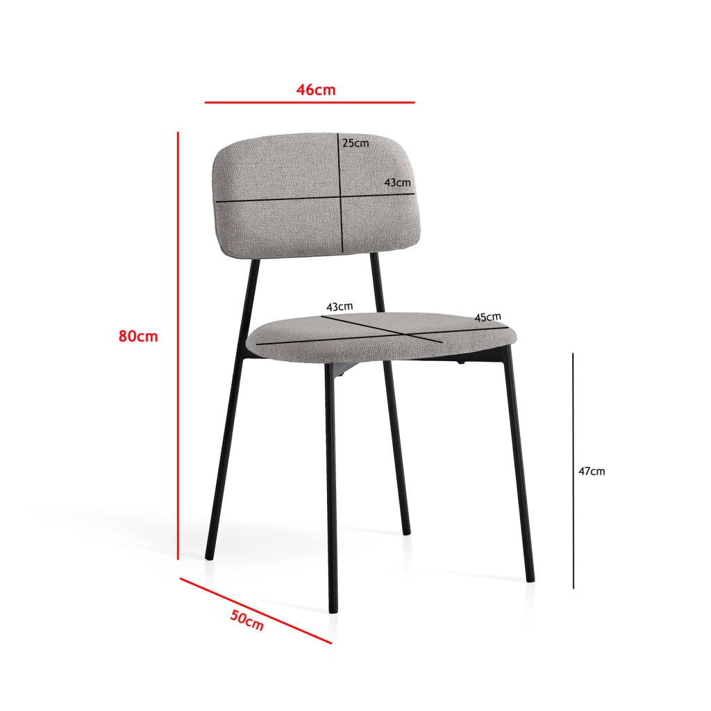 Set 2 sedie da pranzo Hispanohogar ferro e tessuto grigio 80×46×50 cm