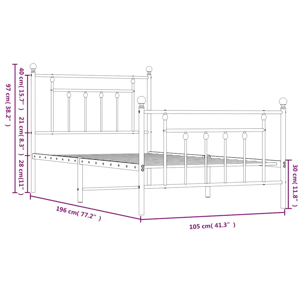 Giroletto con Testiera e Pediera Metallo Bianco 100x190 cm 353598