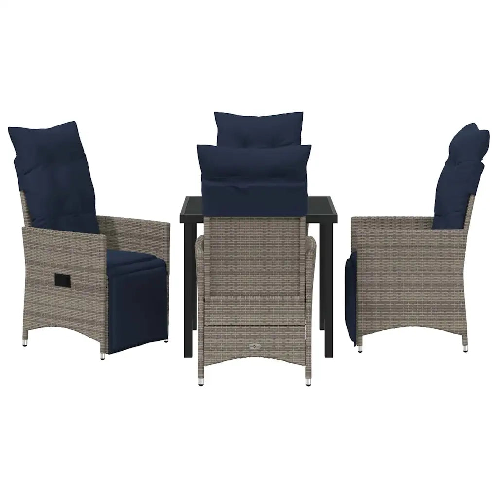 Set di tavolo e sedie con cuscino 5 pcs Grigio Rattan in PE