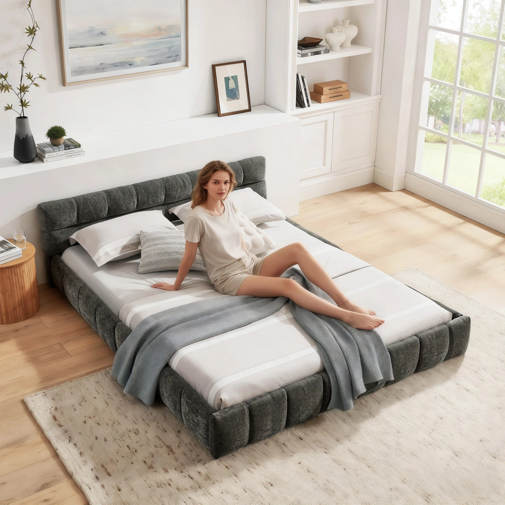 Letto Matrimoniale Imbottito ¨C MINIMAL ¨C Grigio Scuro, Legno e Metallo, 160x200