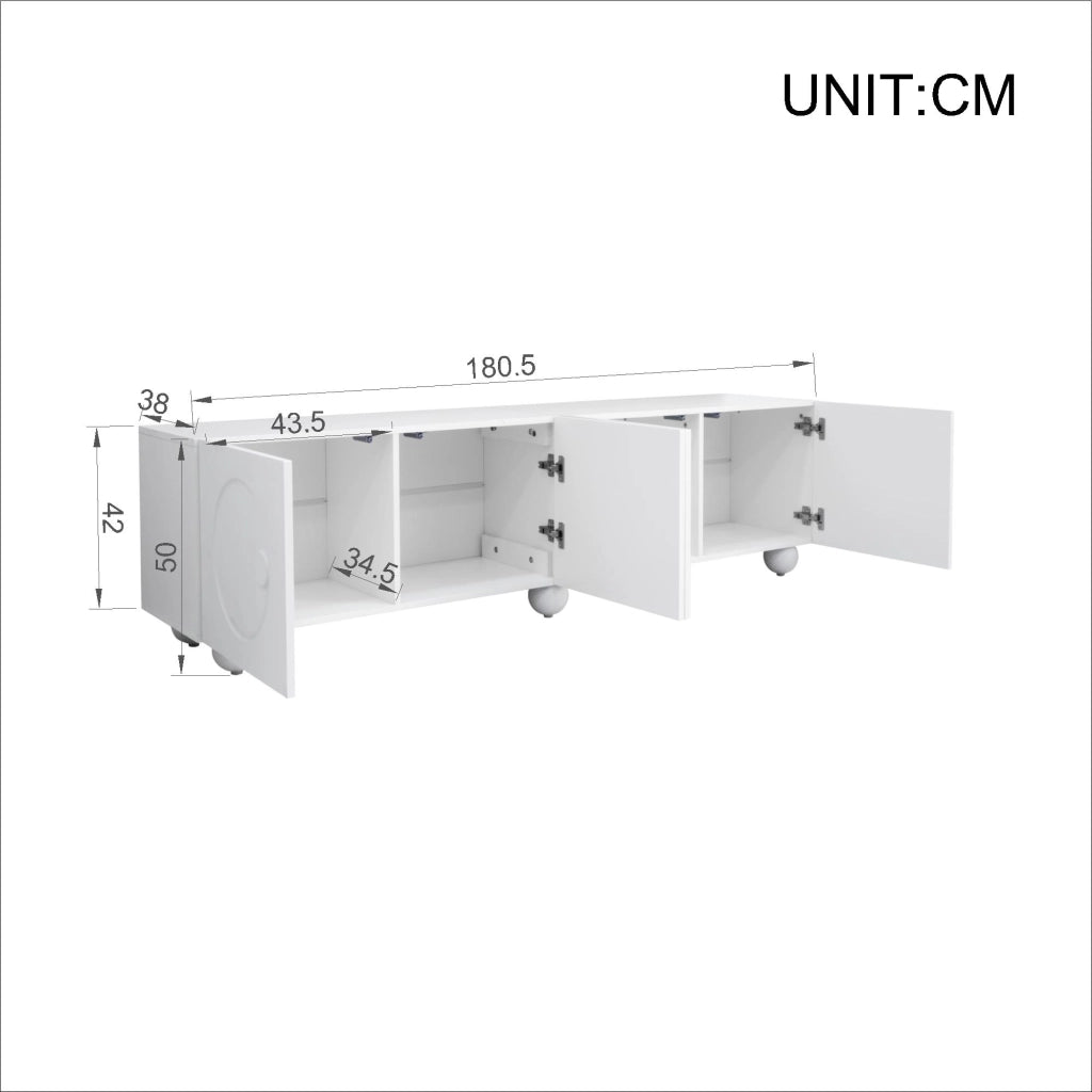 OKWISH Mobile TV con Ante Multiple e Vani Chiusi, Stile Moderno, per Soggiorno, MDF, Bianco, 180,5 x 38 x 50 cm