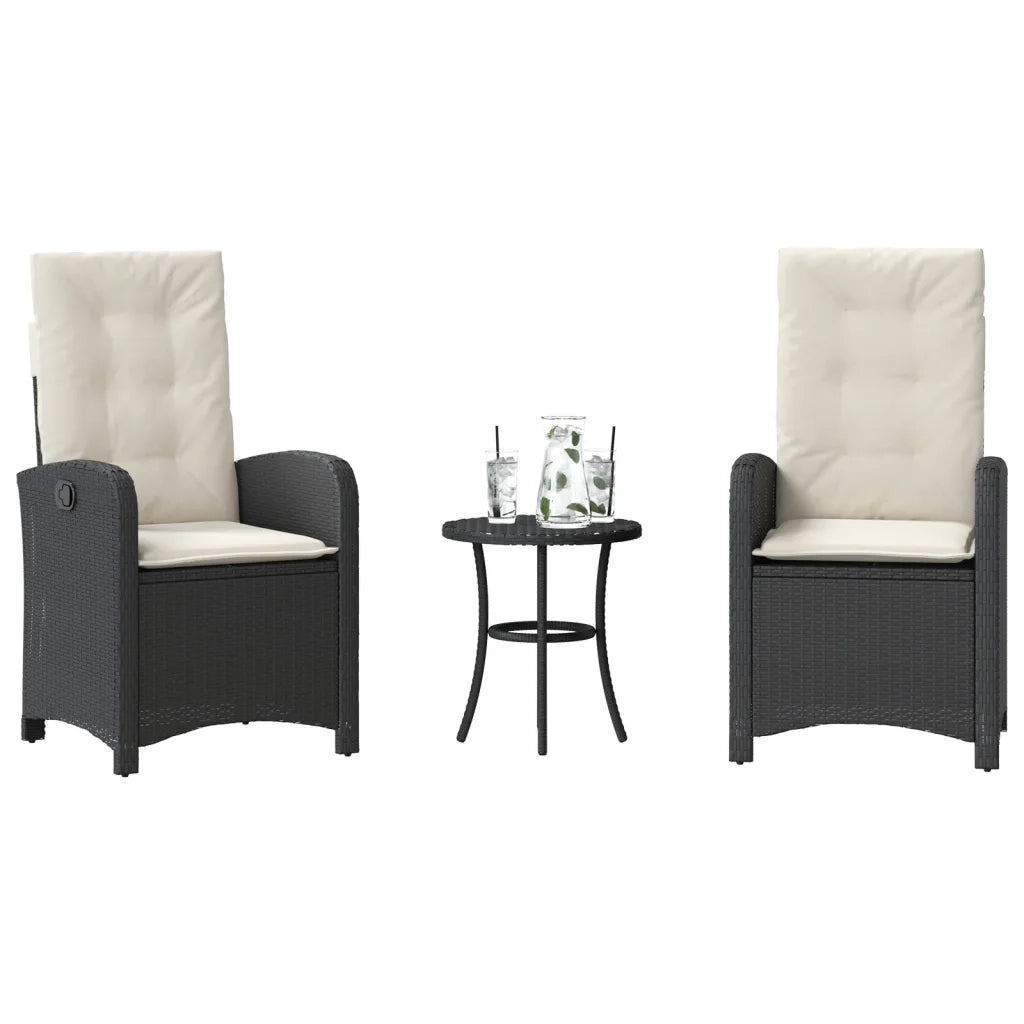 Set da Bistr¨° 3 pz | Set Salotto da Giardino con Cuscini Nero in Polyrattan