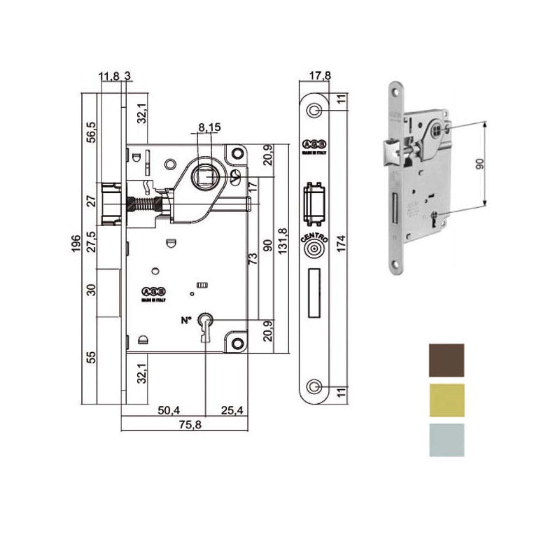Serratura Inf.Legno Centro E50 Cromo Op 1002 Agb