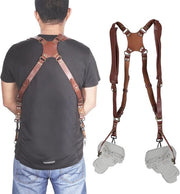 Rig di supporto per macchina fotografica in pelle flessibile - doppia spalla - cintura per macchina fotografica in pelle - kit per multicamera - cintura per DSLR/SLR in pelle flessibile