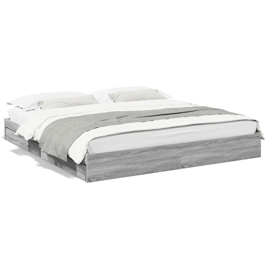 Letto matrimoniale | Letto per adulti | Giroletto Cassetti Grigio Sonoma 180x200 cm Legno Multistrato