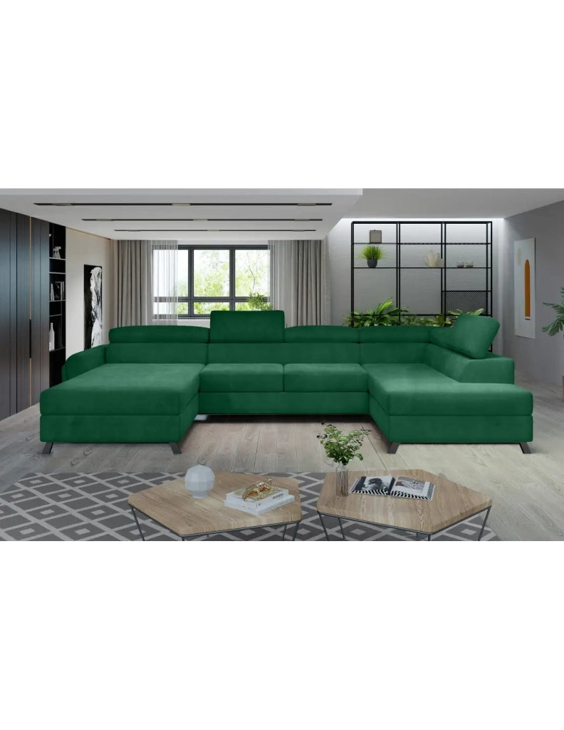 Divano panoramico Verde smeraldo 5 posti angolo destro chaise longue comfort CLOTIS
