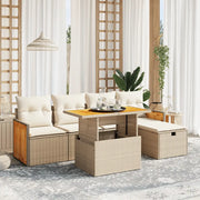 Set Divano da Giardino 6 pz con Cuscini Beige in Polyrattan