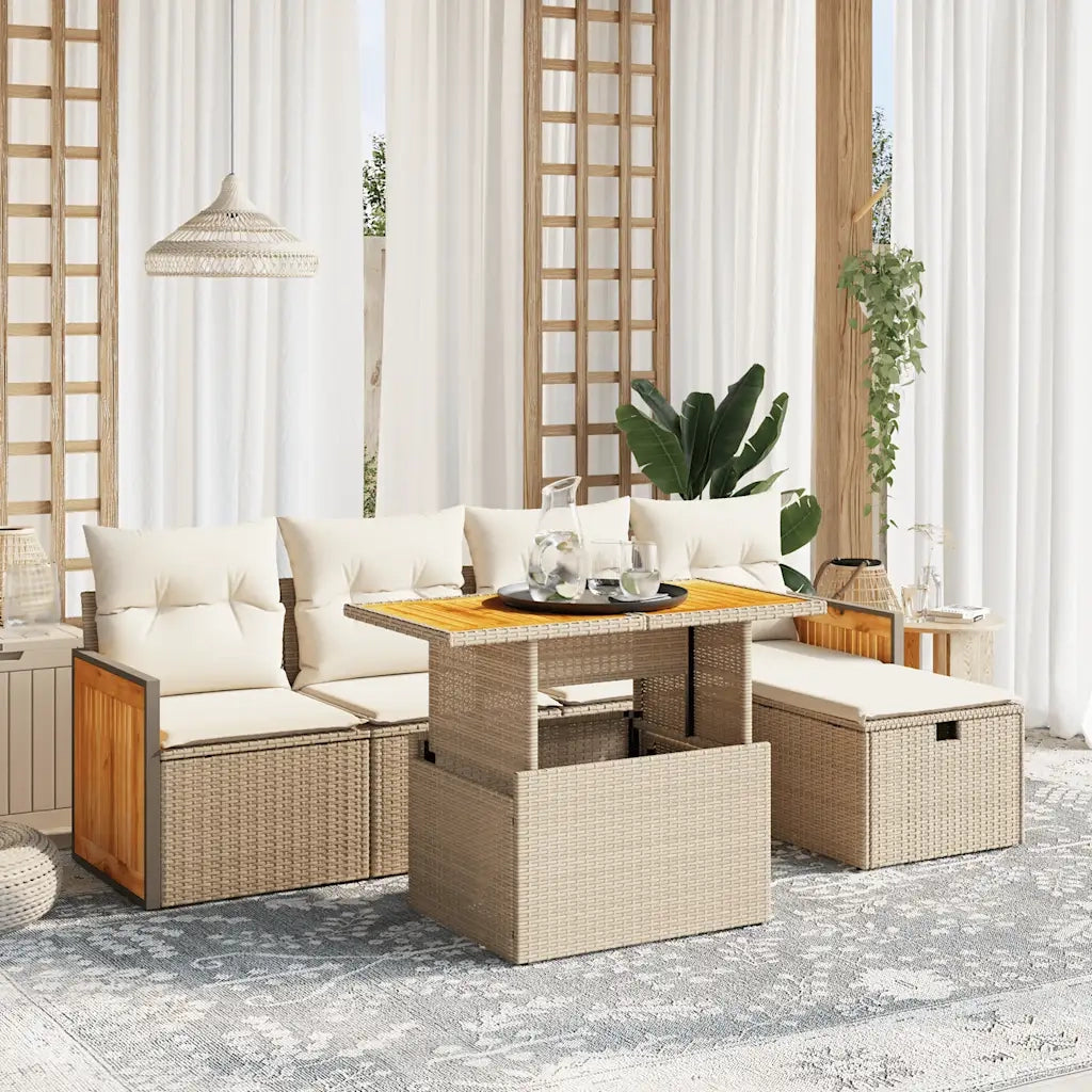 Set Divano da Giardino 6 pz con Cuscini Beige in Polyrattan
