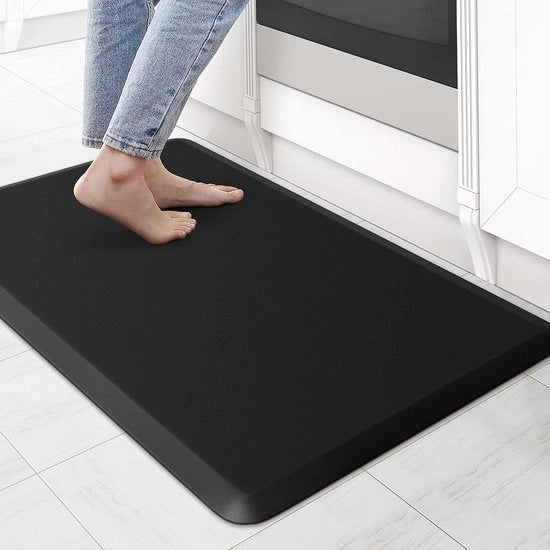 Mat per cucina, imbottito contro la fatica, 44 x 71 cm, impermeabile, antiscivolo, scranno per ufficio/vita quotidiana per casa, soggiorno e ufficio (nero)