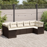 Set Divano da Giardino 7 Pezzi con Cuscini Marrone Polyrattan