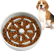 Ciotola Lenta per Cani in Ceramica Non Scivente - Prevenzione di Affogamento e Soffocamento - Giocosa Ciotola da Mangiare per Cani - S/M Larghezza 21,6 cm - Bianco Marmo