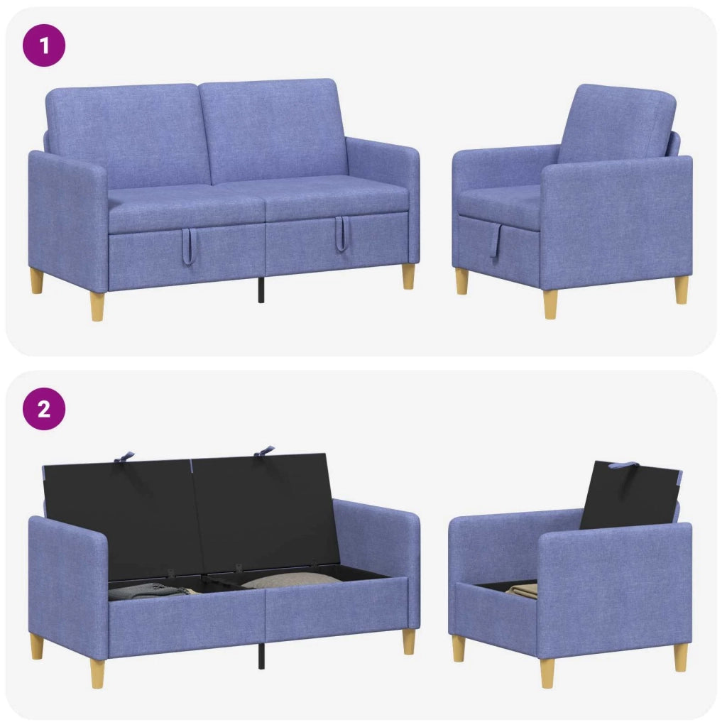 Set di Divani con Storage 2 pcs Blu jeans Poliestere 3429189