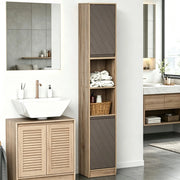 Armadietto da bagno alto e stretto con 2 ante, 2 vani aperti e ripiani regolabili, in MDF e truciolare, grigio rovere