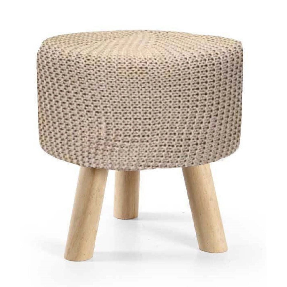 Trade Shop - Pouf Sgabello Poggiapiedi Gambe In Legno Tessuto Tortora 28x27 Cm Tondo 827716 -