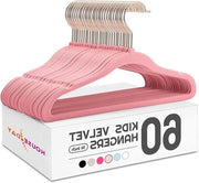60 hangeretti per bambini con fodera in velluto, rosso, 35,5 cm larghezza, antiscivolo, spaziale con gancio girevole, adatto per bambini di 3-15 anni.