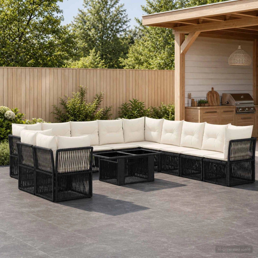 Set Divano da Giardino 12 pz Nero polyrattan 3436495