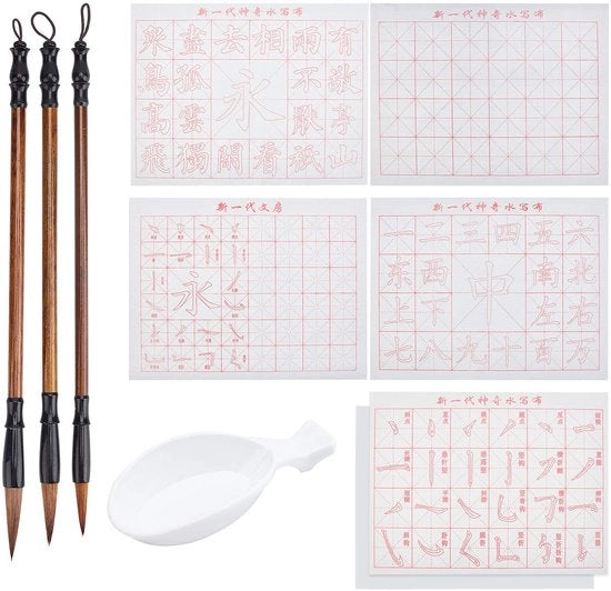 Set di pennelli per calligrafia da 10 pezzi - pennelli per calligrafia cinesi