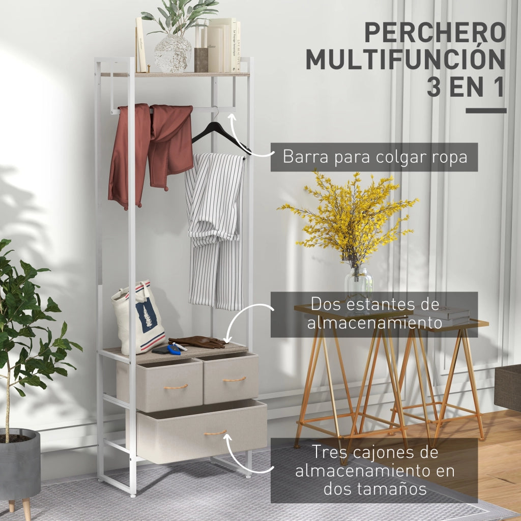 Appendiabiti con 3 cassetti e ripiano ¨C zephmum ¨C 58.5x30x178 cm Natural