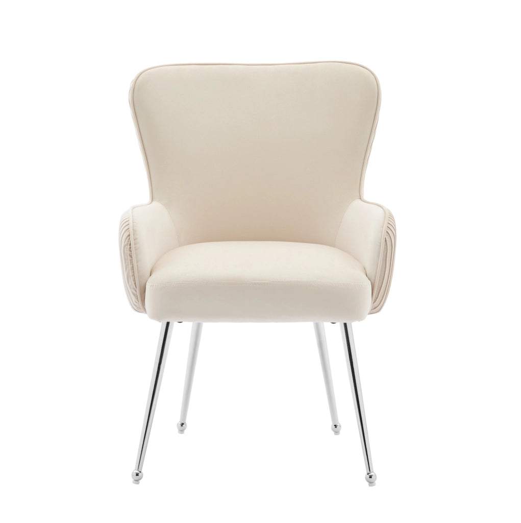 Set di 4 sedie in velluto beige con braccioli