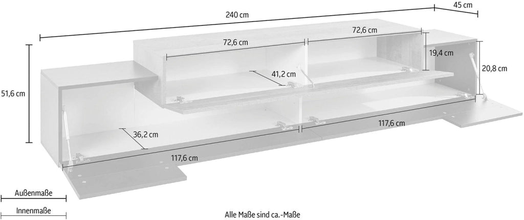 Mobile Tv 2 Ante a Ribalta 240x45x51,5 cm Coro Grigio Antracite Opaco/Rovere Wotan