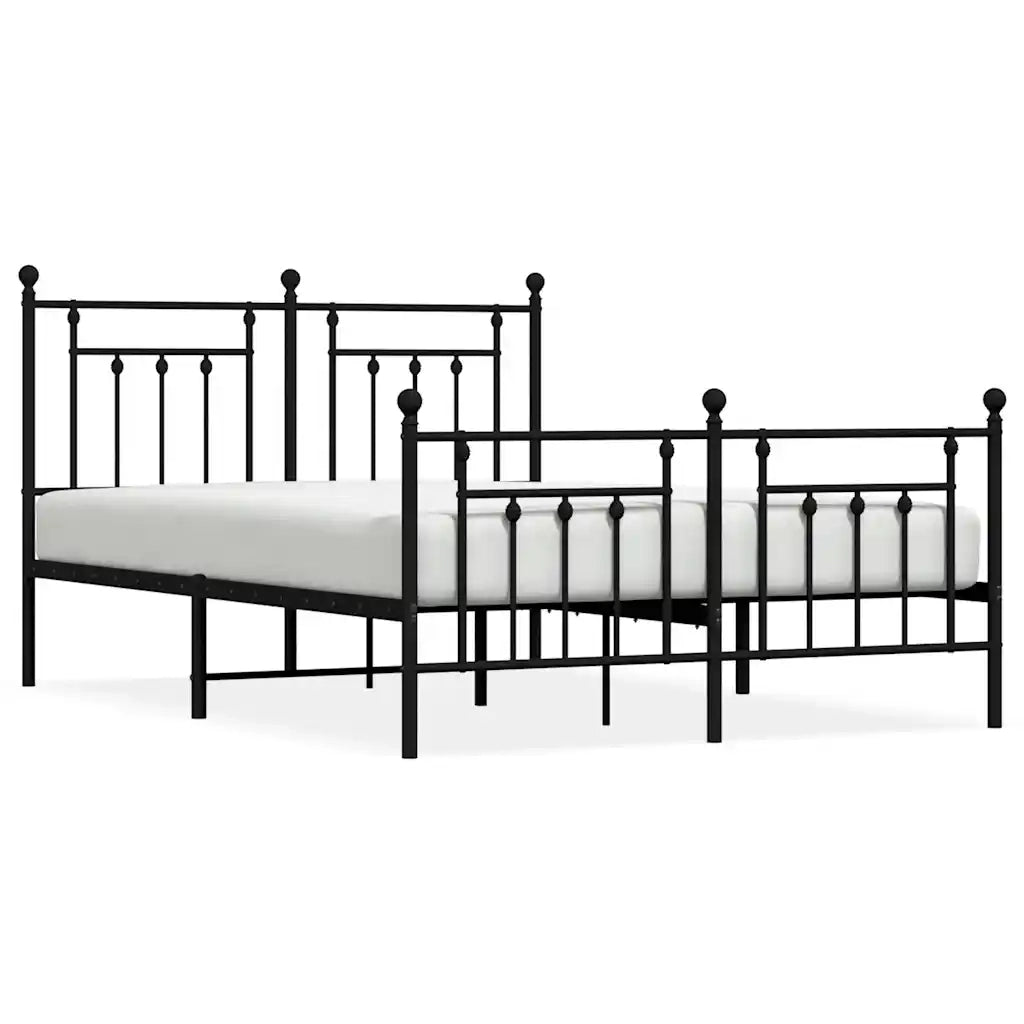 Letto matrimoniale | Letto per adulti | Giroletto con Testiera e Pediera Metallo Nero 140x200 cm