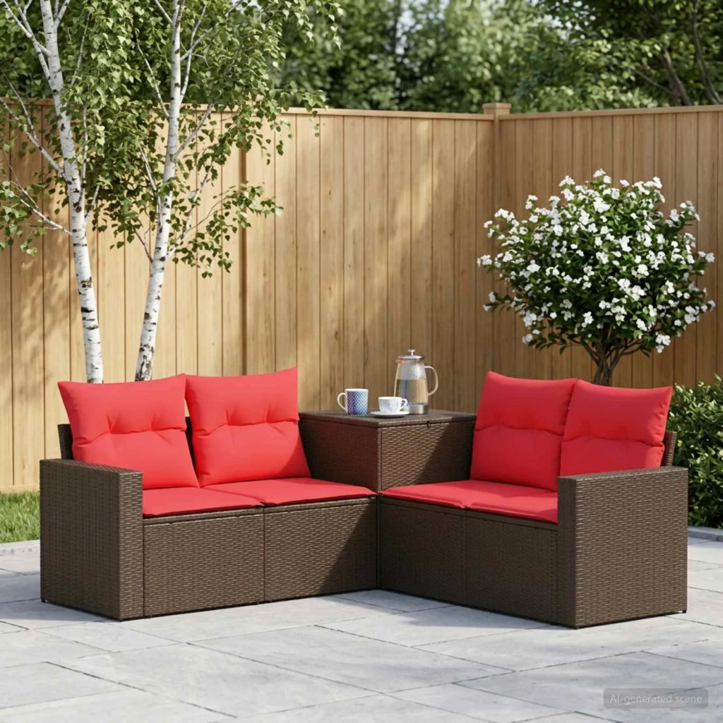 Set di divani 5 pz Marrone e Rosso Rattan sintetico e Acciaio 3447857