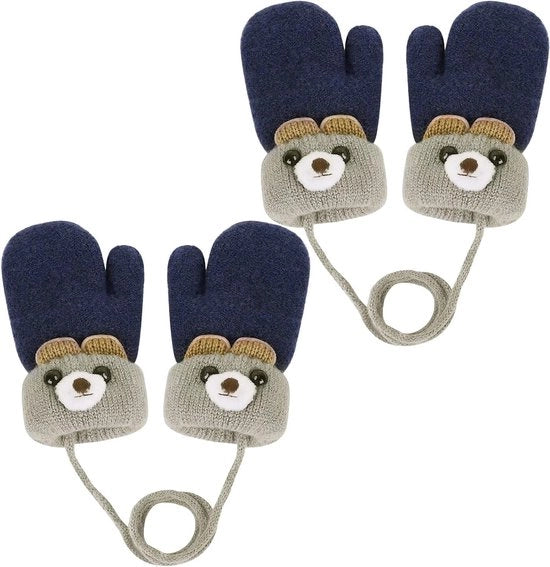 Guanti invernali per bambini - 2 paia - Impermeabili - Elasticizzati - Con cordoncino - Uomini e bambine 0-3 anni