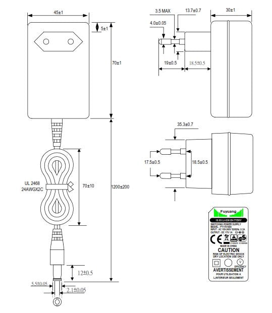 Caricabatterie 4S per batterie agli ioni di litio 14,4V-14,8V 1A Spina rotonda
