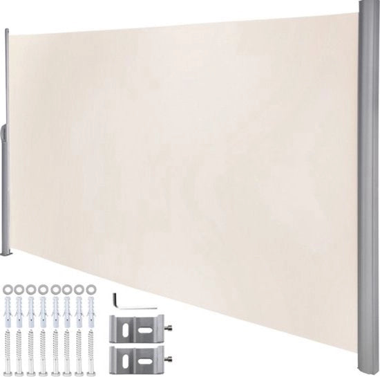 Ombrellone solare - Schermo retrattile - Beige - Parapetto laterale - Recinzione per giardino - 160X300cm