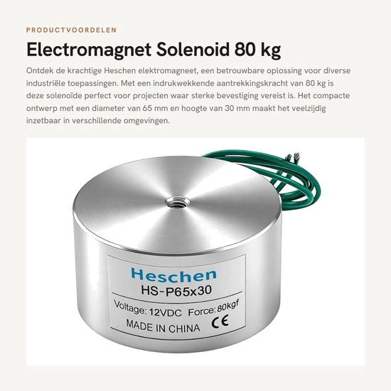 Elettromagnete solenoide - 80 kg di forza di trazione - Diametro 65 mm - DC 12V 13W - Per applicazioni industriali - Alta qualità