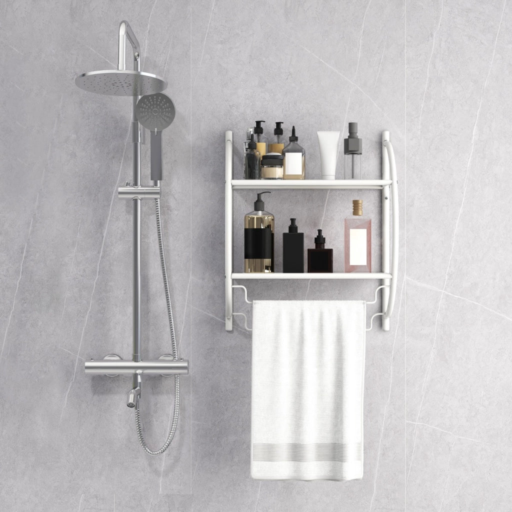 Portasciugamani da parete per bagno-Mensola a 2 ripiani in acciaio inossidabile 45x26x55cm Bianco