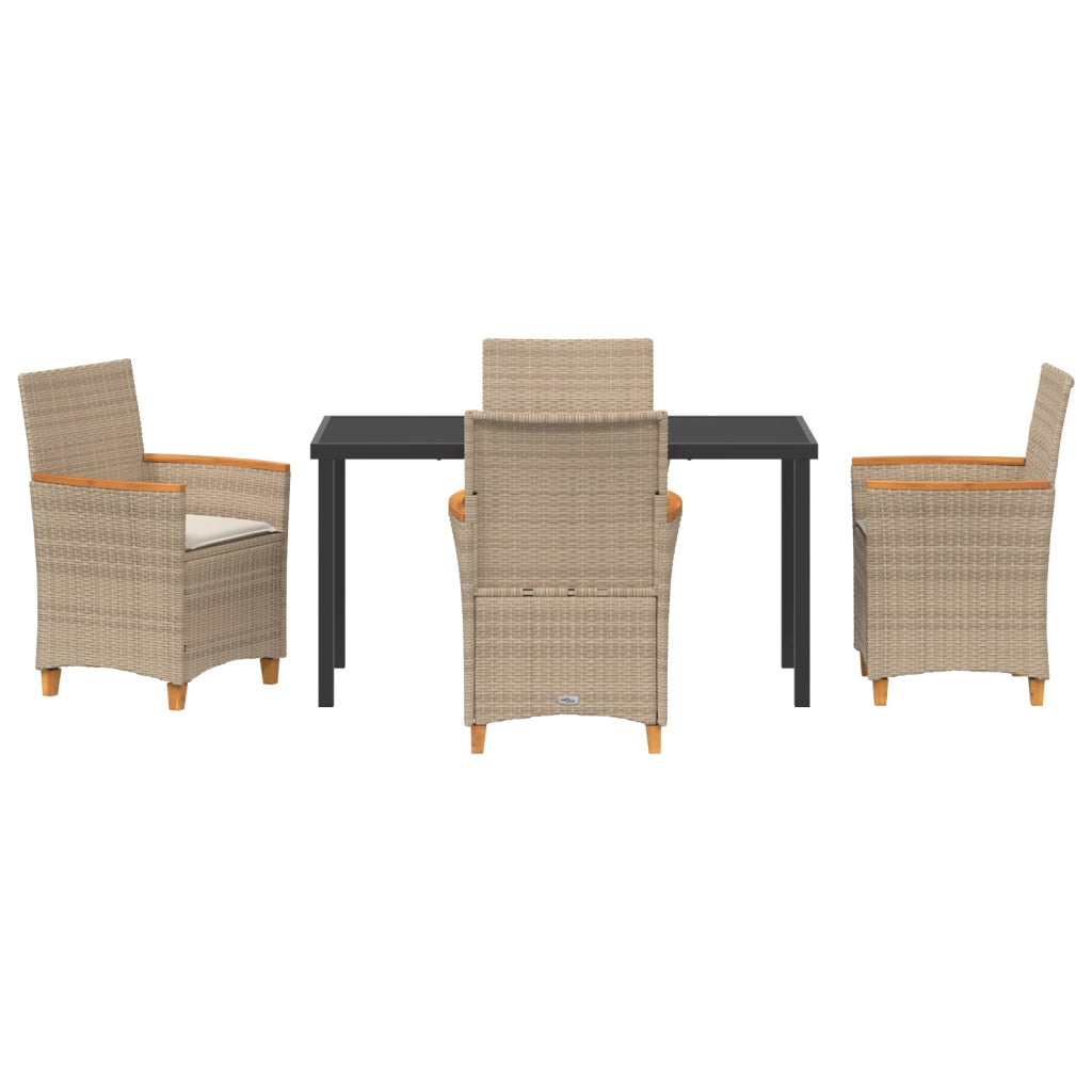 Set da Pranzo da Giardino da 5 pezzi con Cuscini Beige in Rattan Polyrattan